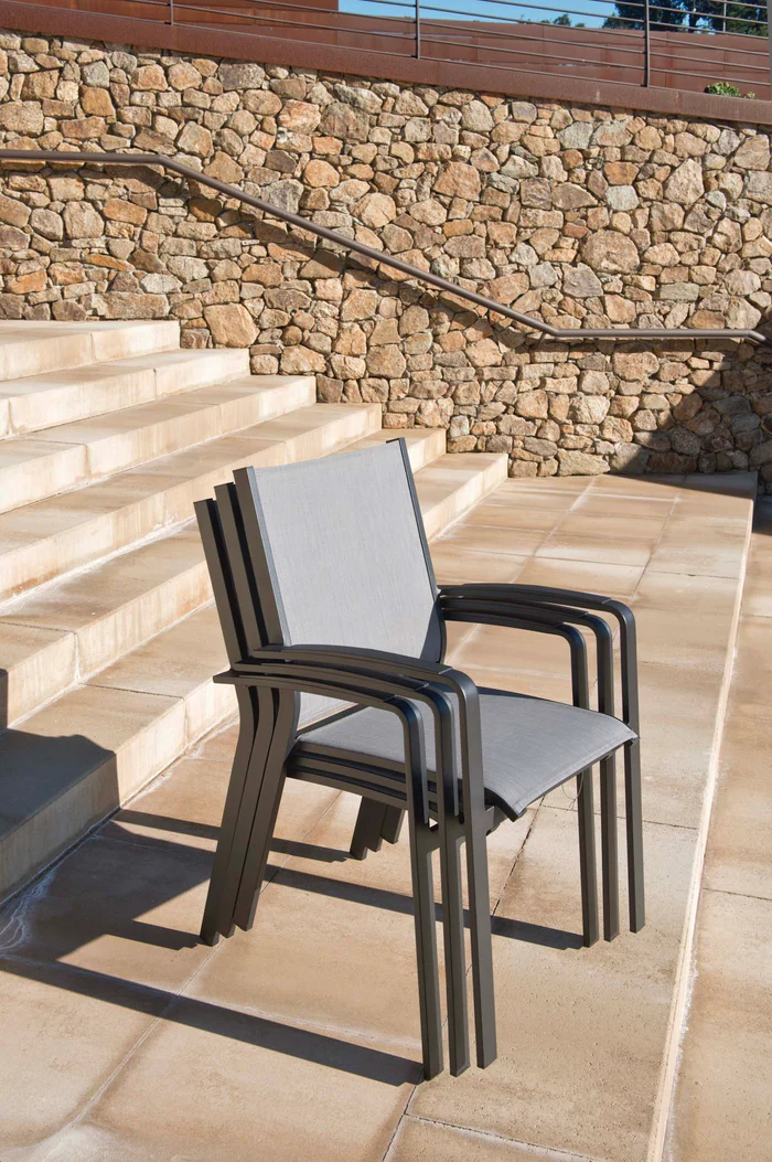Stackable aluminum dining armchair - NORY PLUS BLACK (set of 6)