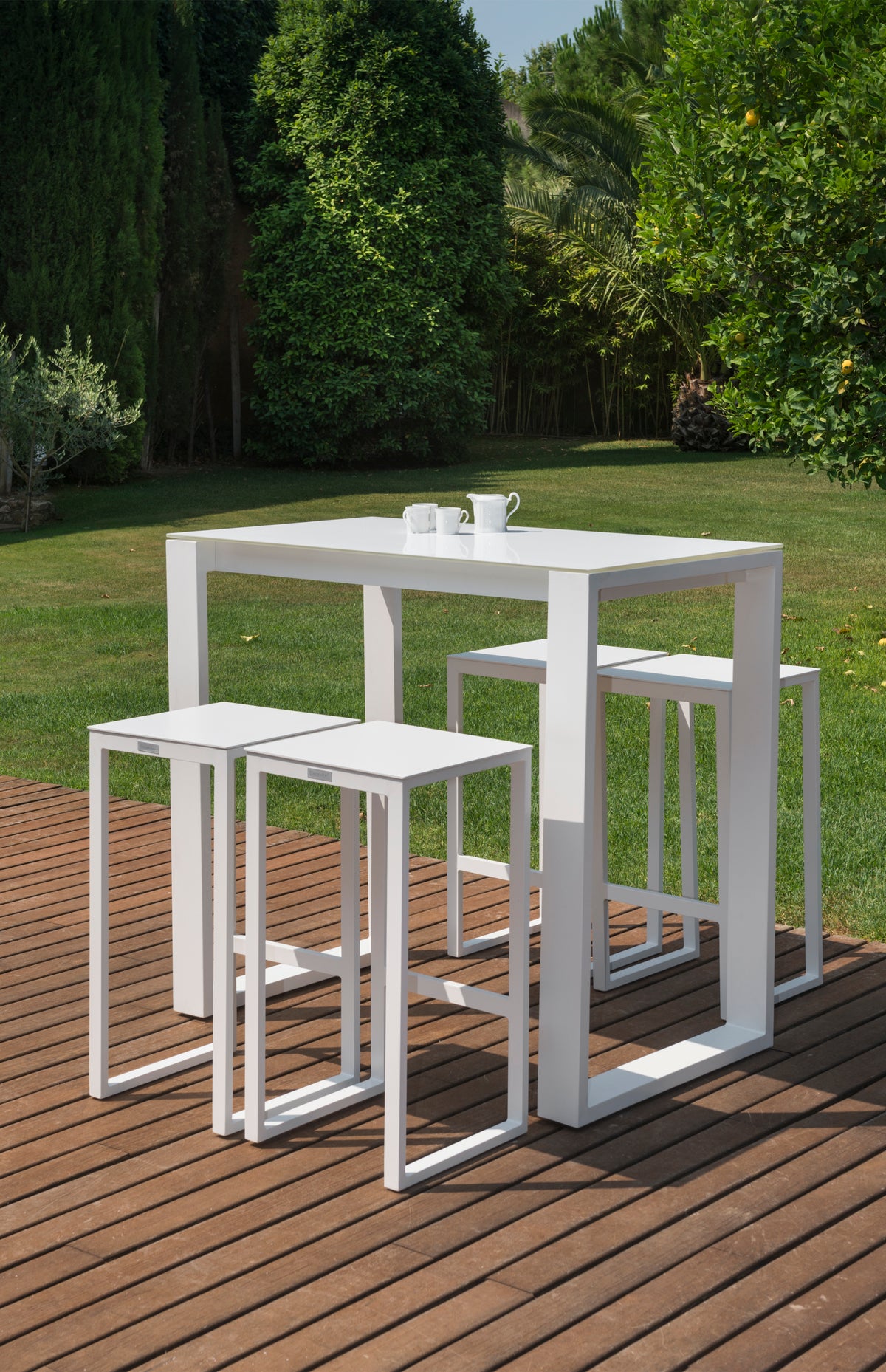Garden Bar Table Set for 6 people in white aluminum - COMO BAR
