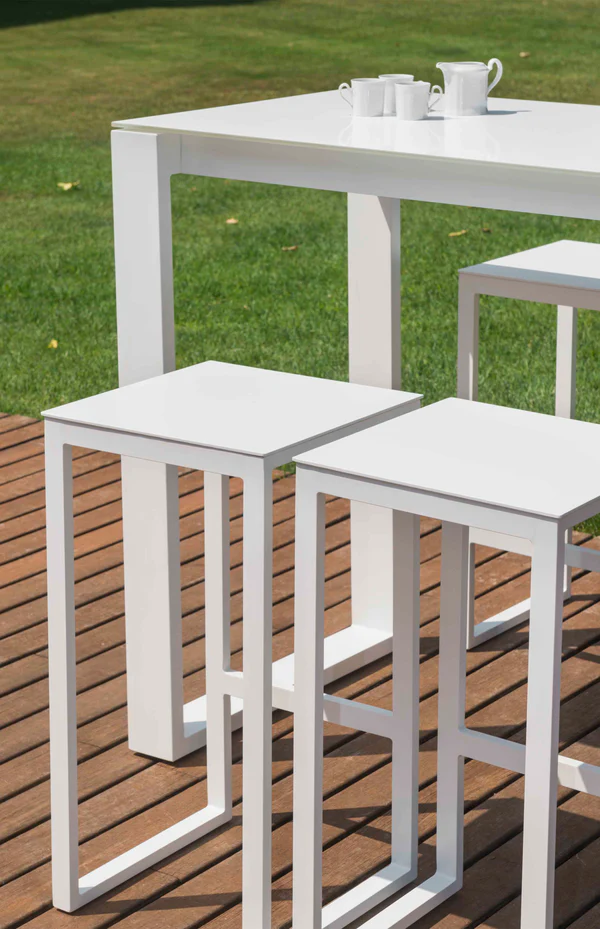Garden Bar Table Set for 6 people in white aluminum - COMO BAR