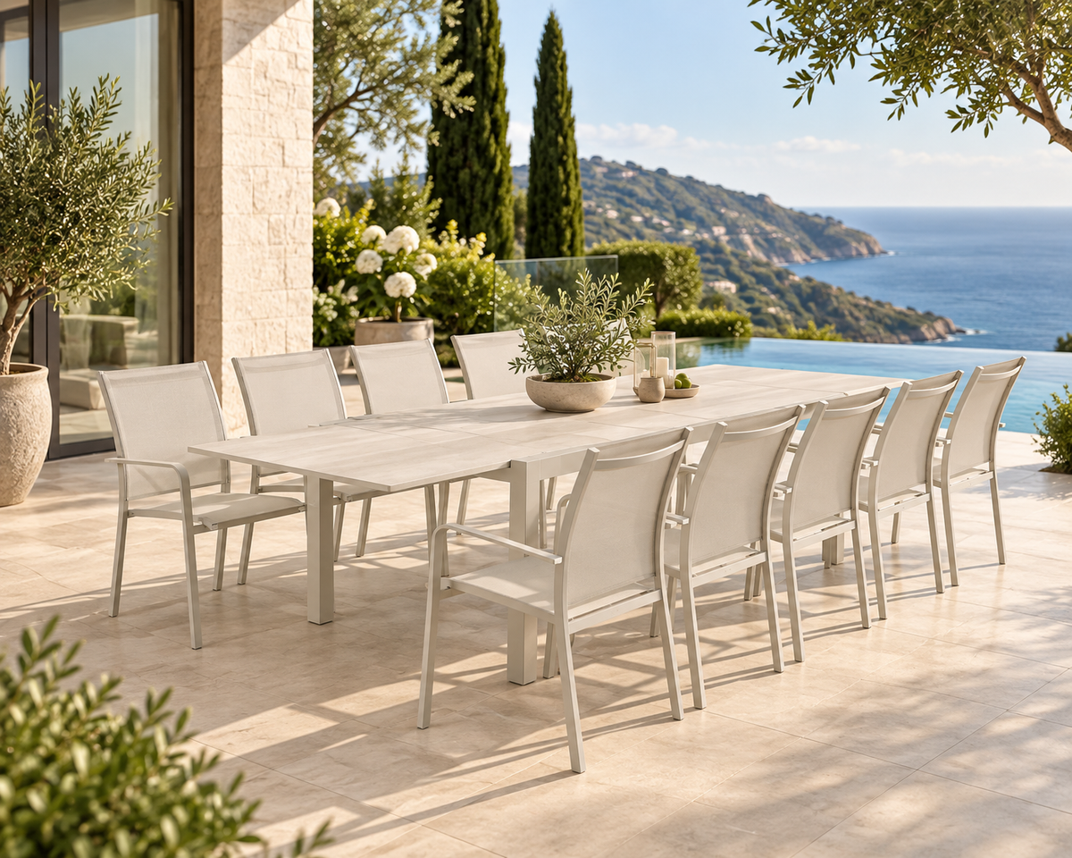 Beige aluminum extendable garden table with ceramic top - EDEN