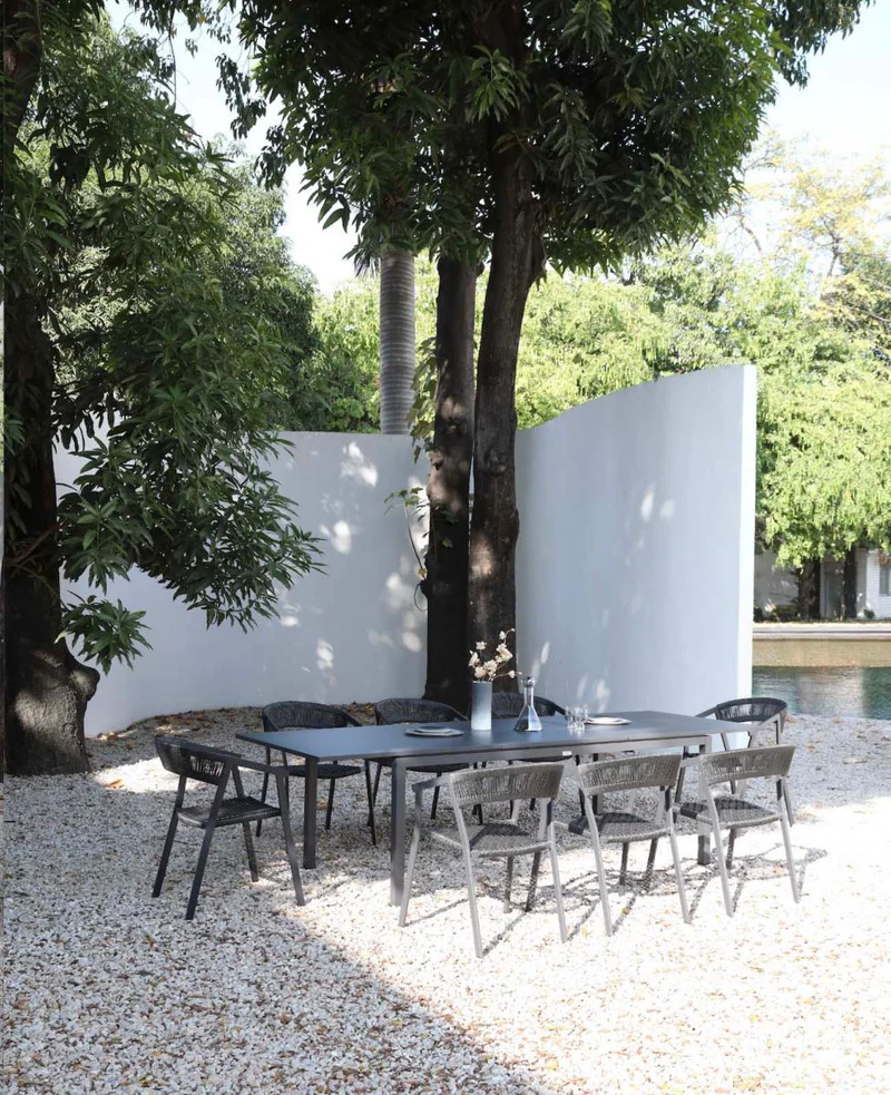 Garden dining armchair in aluminum and black rope (set of 2) - LARA