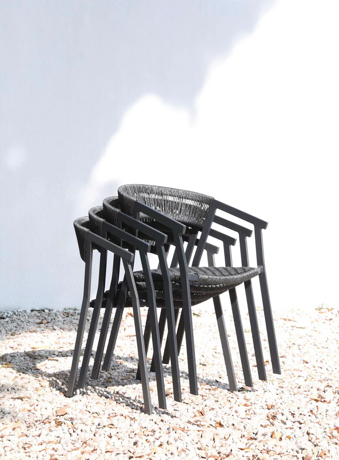 Garden dining armchair in aluminum and black rope (set of 2) - LARA