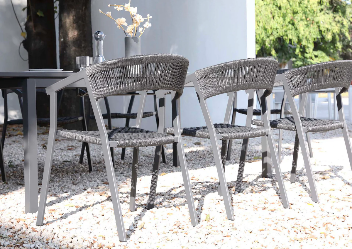 Garden dining armchair in aluminum and black rope (set of 2) - LARA