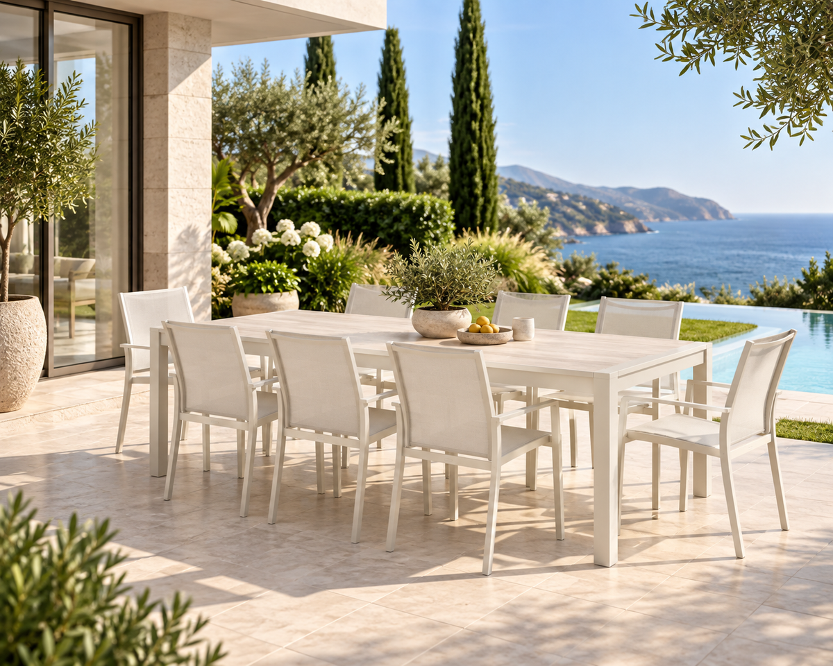 Beige aluminum extendable garden table with ceramic top - EDEN