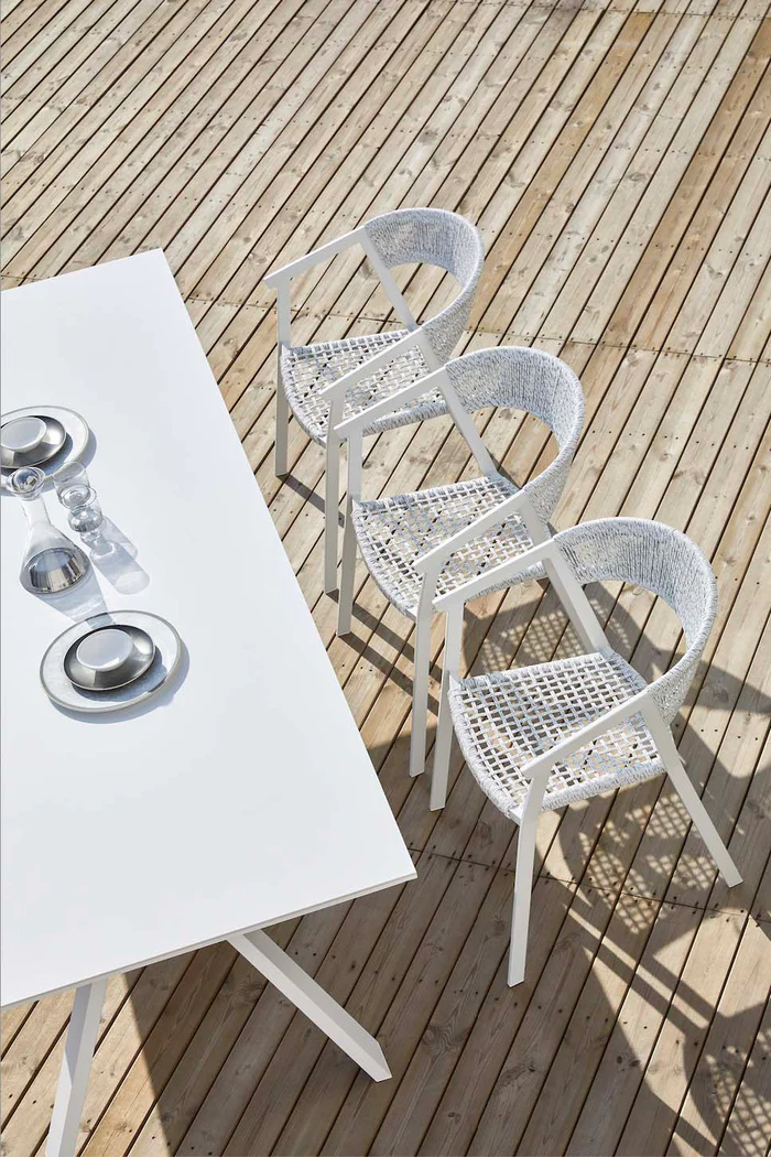Garden dining armchair in aluminum and light gray rope (set of 2) - LARA