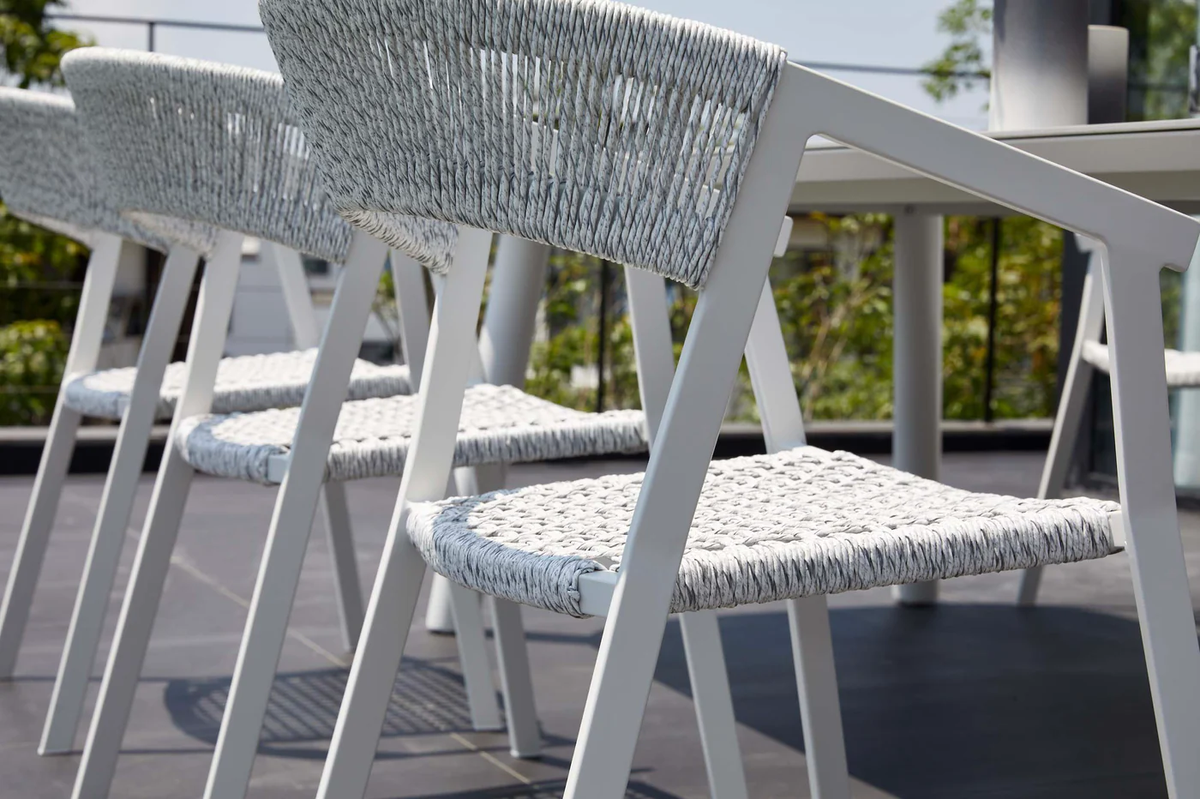 Garden dining armchair in aluminum and light gray rope (set of 2) - LARA