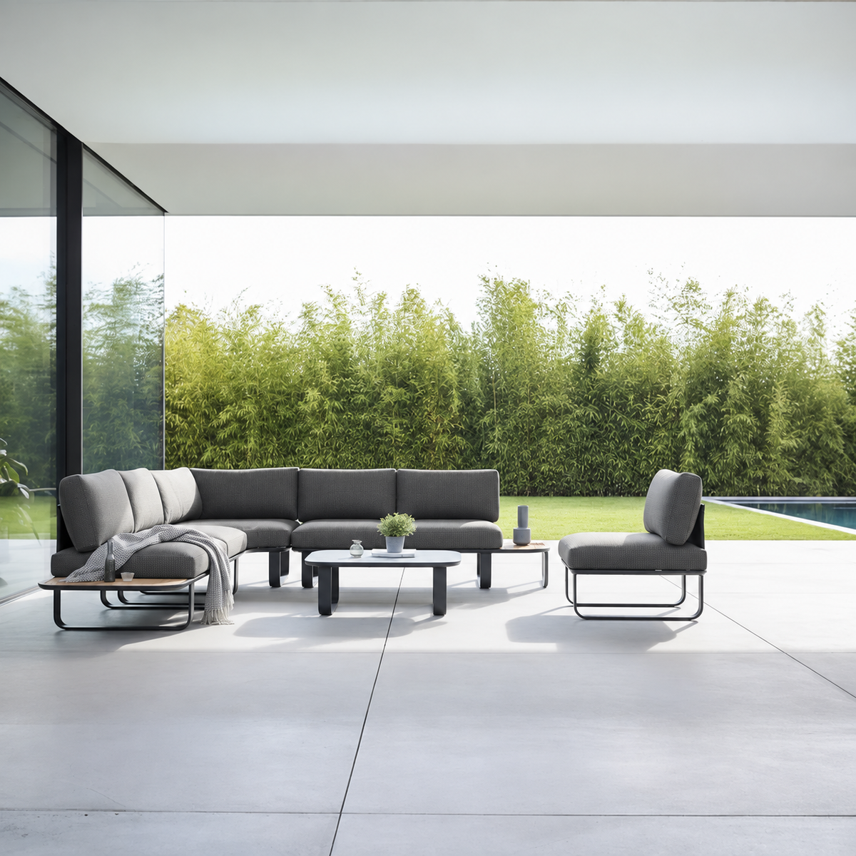 Modern aluminum garden corner sofa - EMY BLACK