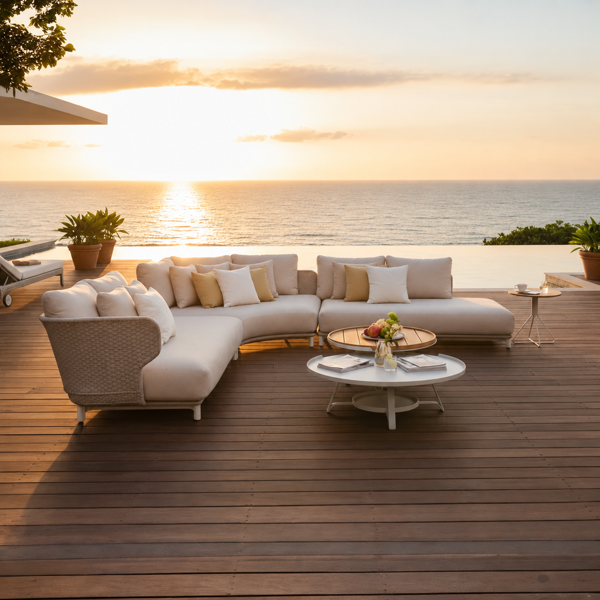 Corner garden furniture in aluminum and braided rope - CHARLY