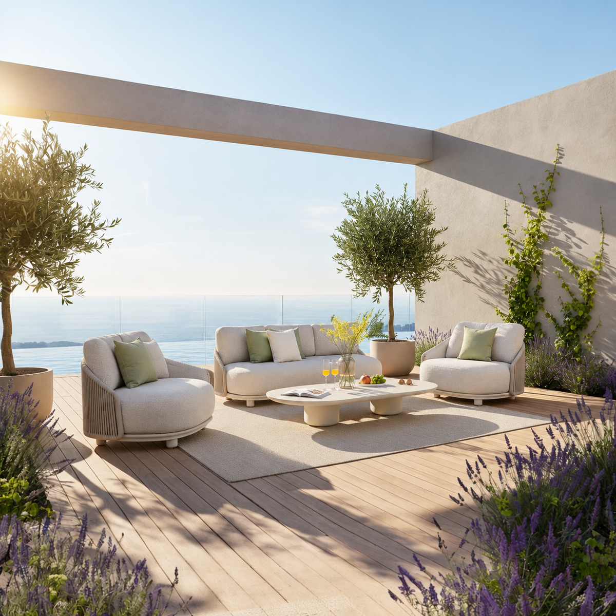 High-end garden furniture in aluminum and rope - AURA BEIGE