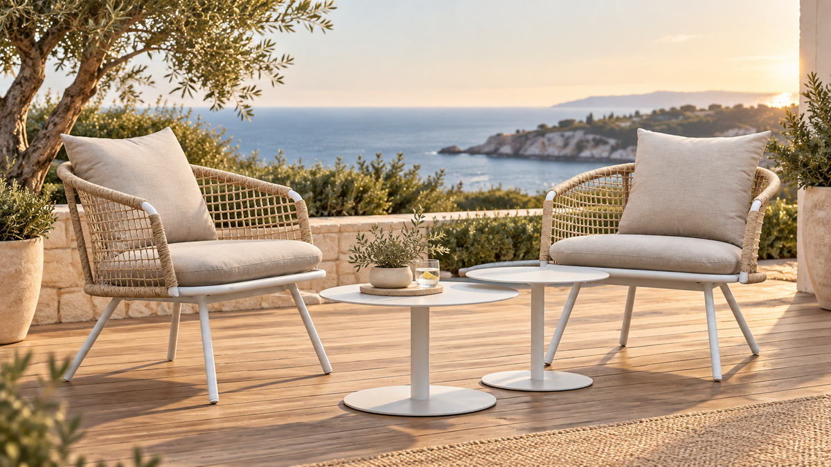 Set of 2 AGORA cushioned armchairs with coffee table - ELYNN