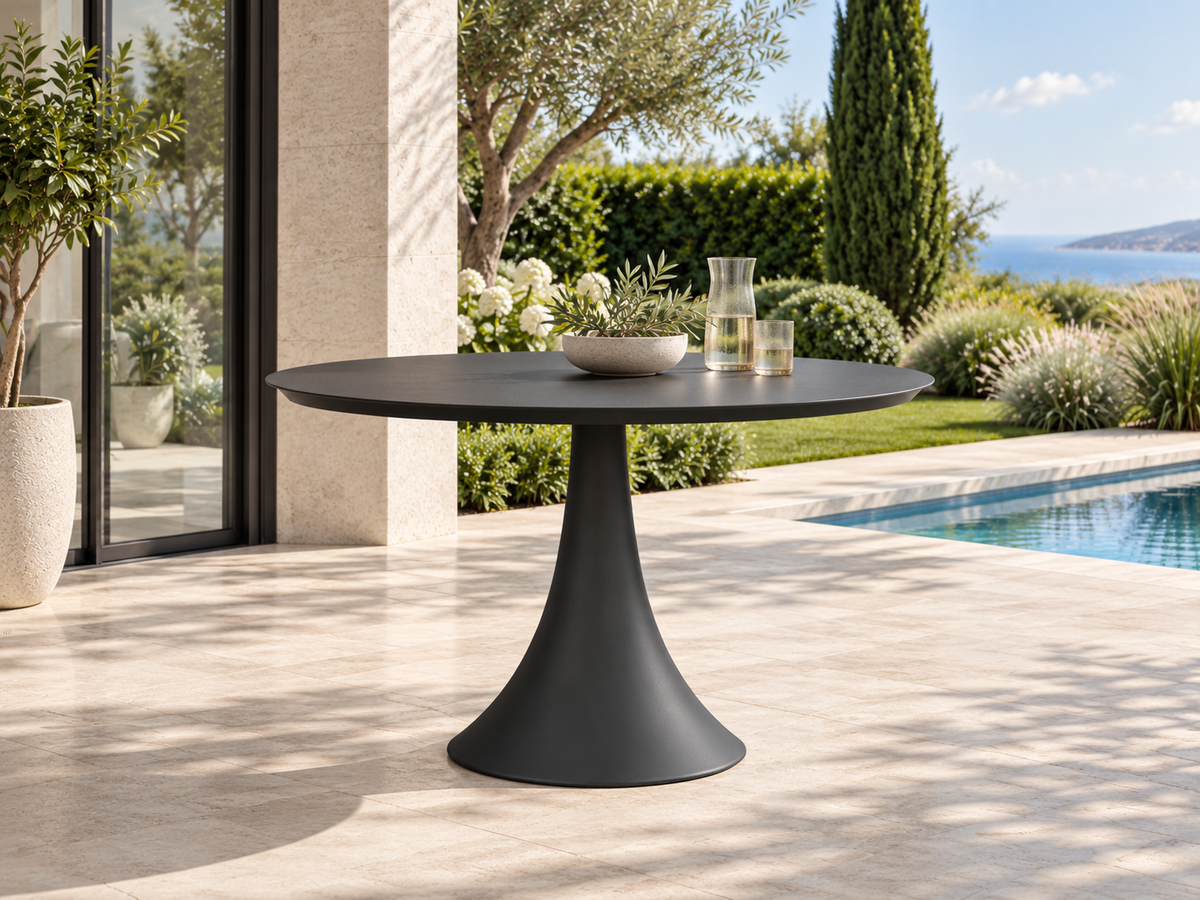 Round aluminum garden table - FANO BLACK
