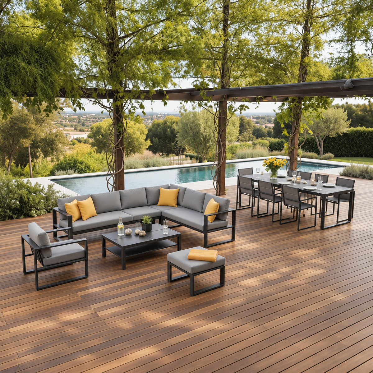 Aluminum corner garden furniture set - BELLY COOL BLACK