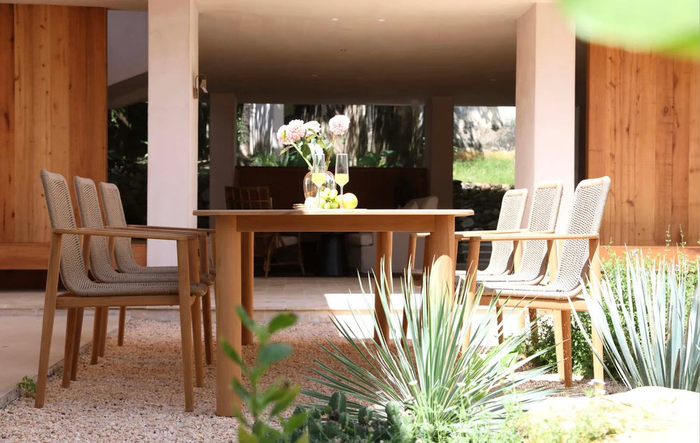 Dining armchair in solid teak and braided rope - PAULA