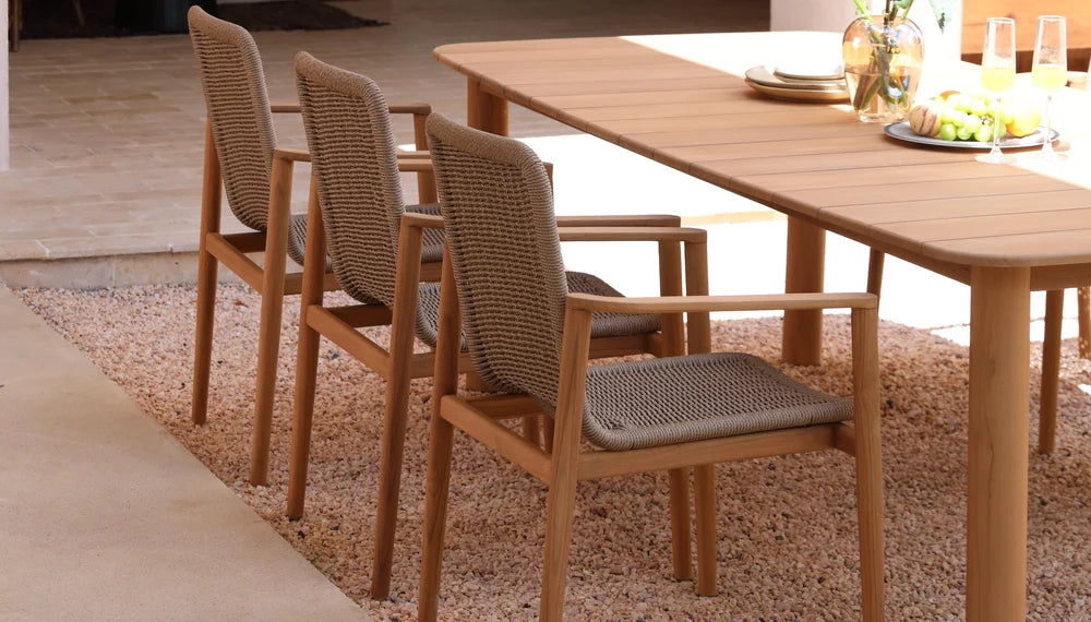 Dining armchair in solid teak and braided rope - PAULA