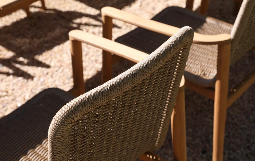 Dining armchair in solid teak and braided rope - PAULA