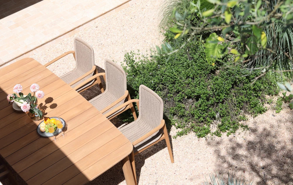 Dining armchair in solid teak and braided rope - PAULA