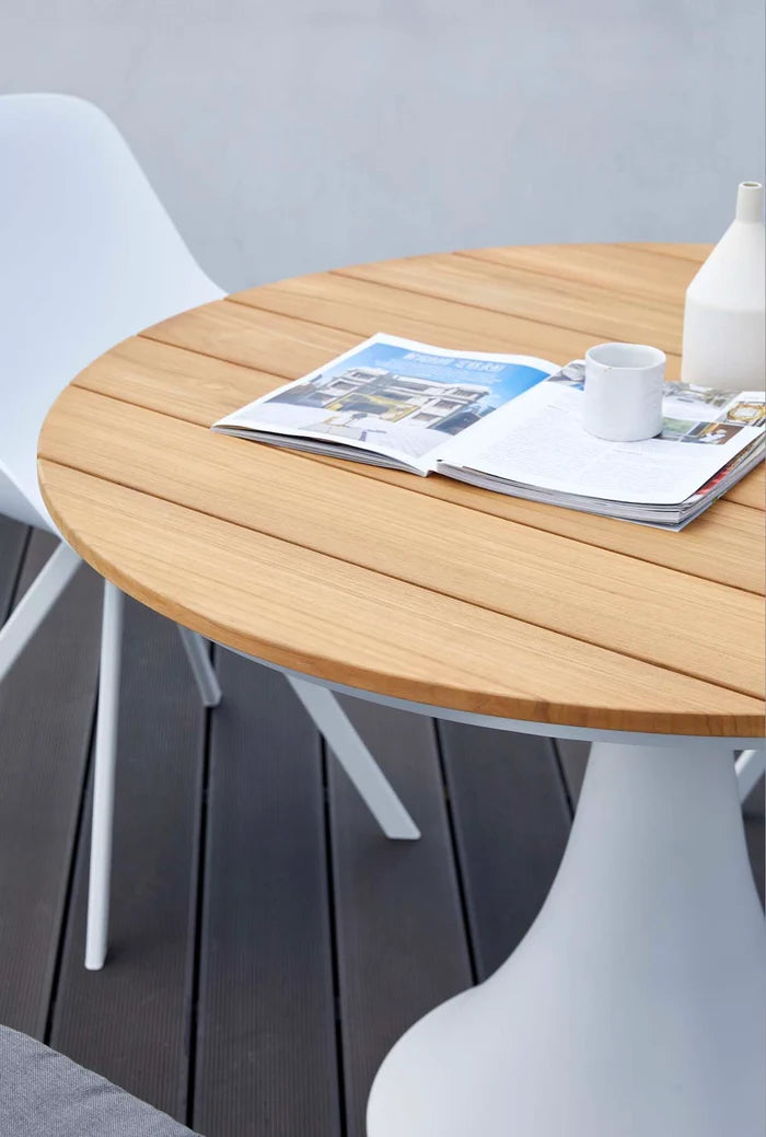 Round garden table with teak top - FANO WHITE
