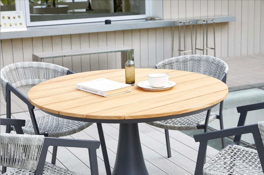 Round garden table with teak top - FANO BLACK