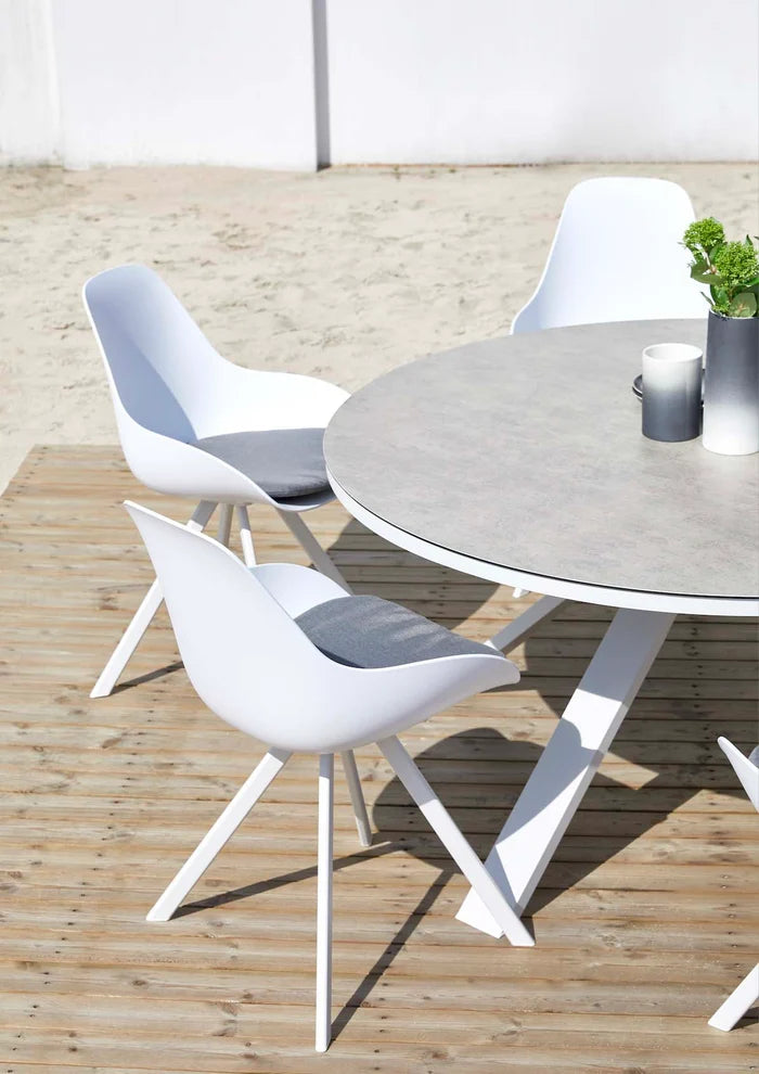 Round table in white aluminum with glass top - MONDO