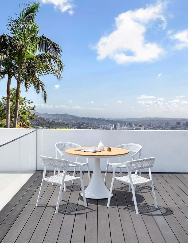 Round garden table with teak top - FANO WHITE