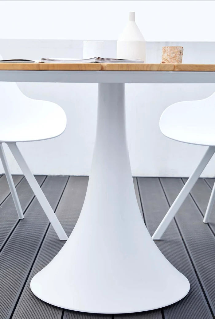 Round garden table with teak top - FANO WHITE