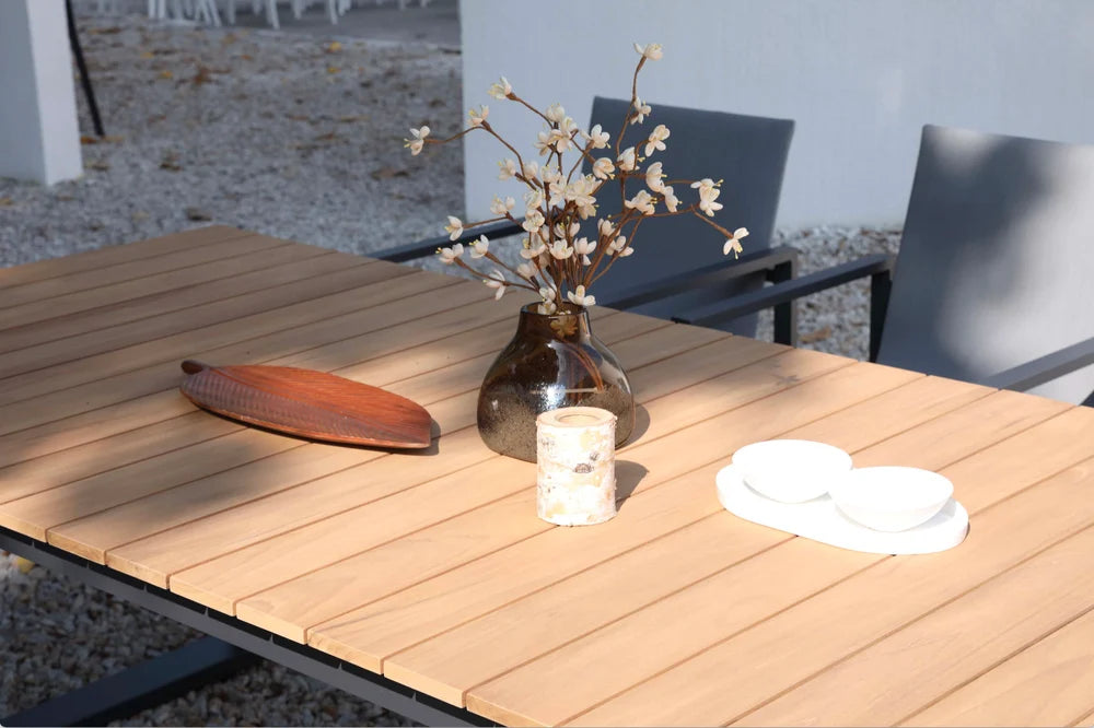 High-end teak and aluminum garden table - COMO BLACK 240CM