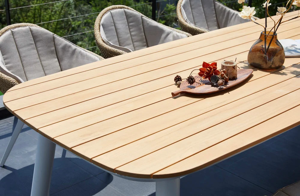 Designer aluminum garden dining table - with teak top - LARA