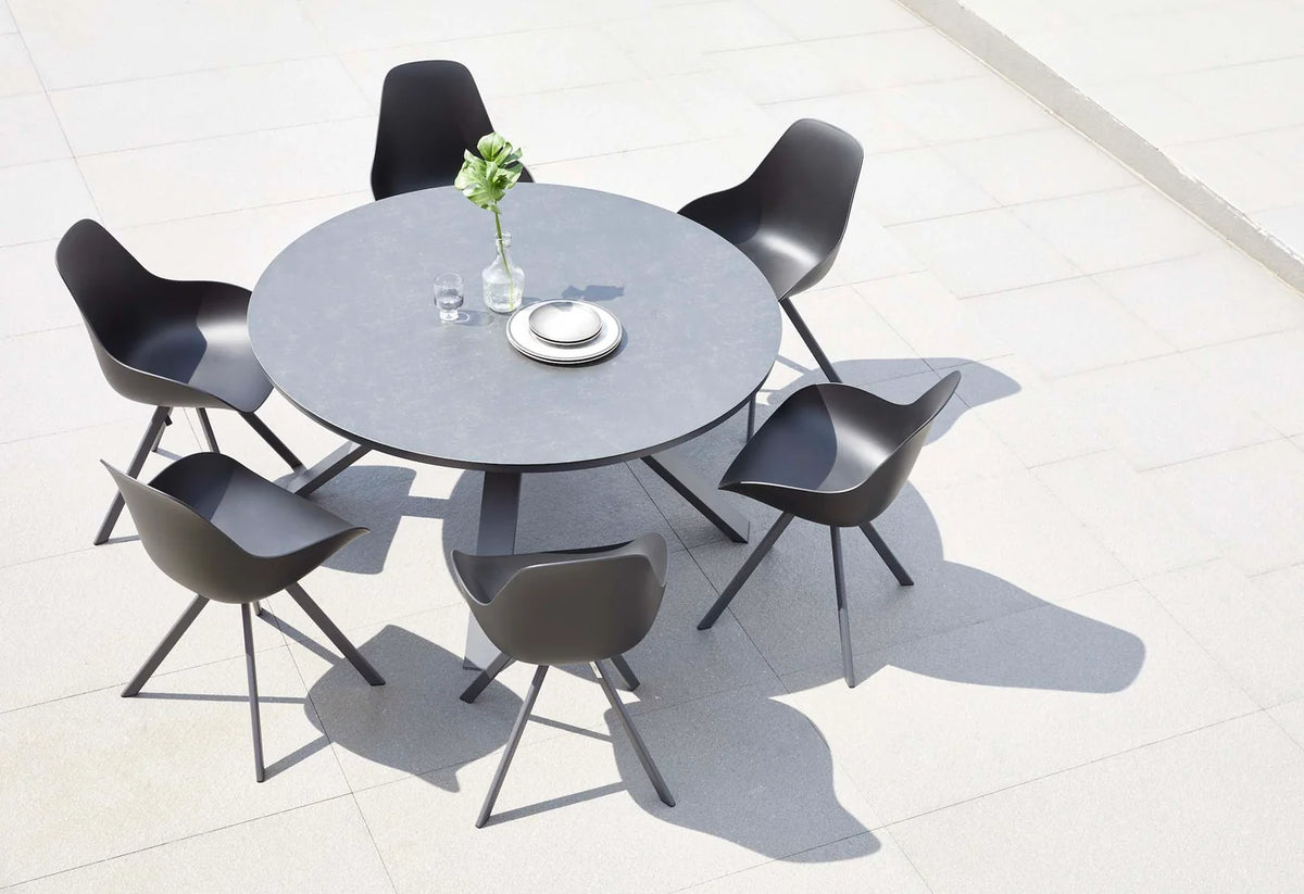 Round black aluminum table with glass top - MONDO