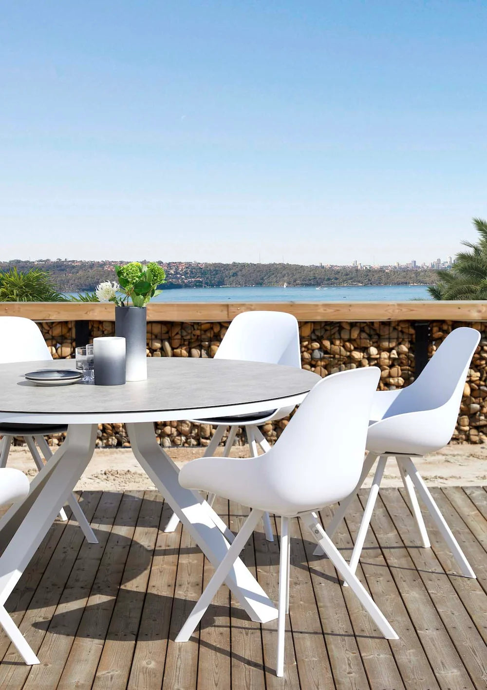 Round table in white aluminum with glass top - MONDO