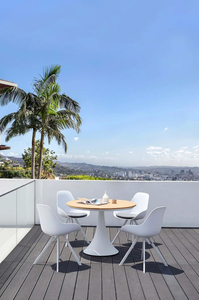 Round garden table with teak top - FANO WHITE