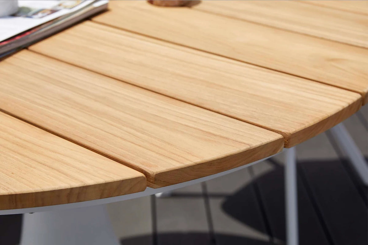 Round garden table with teak top - FANO WHITE