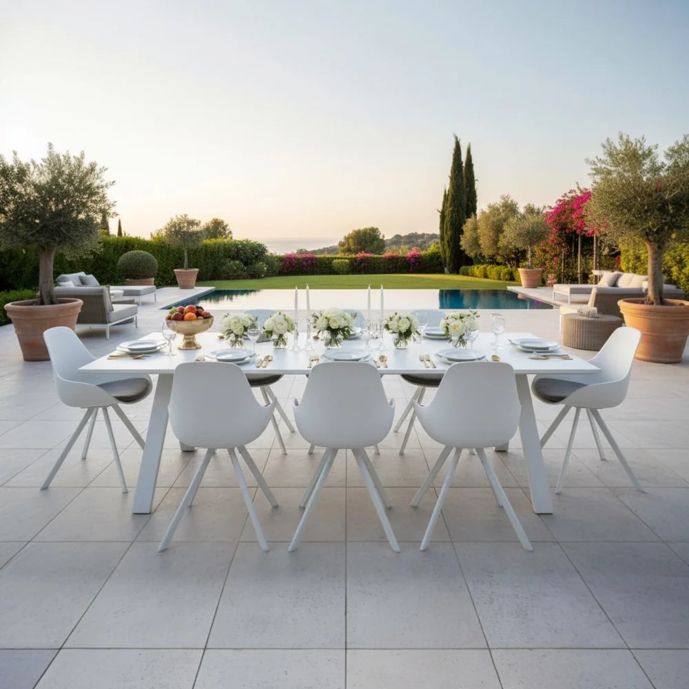 Garden chair in white aluminum and white polyethylene - MONDO (set of 2)