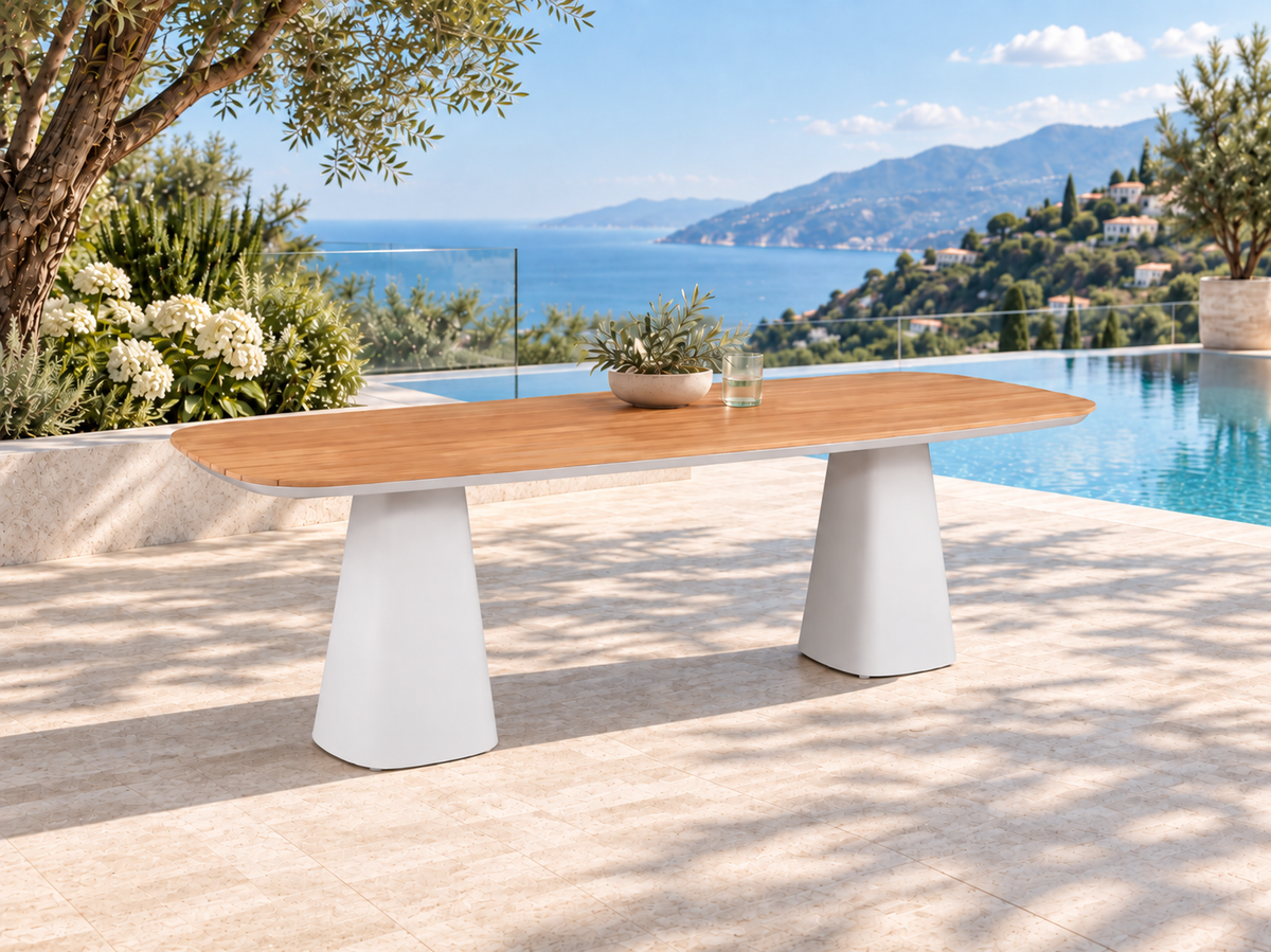 High-end aluminum garden dining table - with teak top - MILO